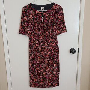 Anne Klein black multi floral midi dress